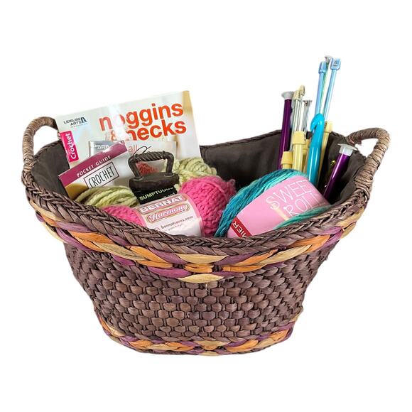 Complete Yarn & Crochet Bundle with Basket – Hooks, Needles, Books & Yarn Lot - Picture 9 of 9